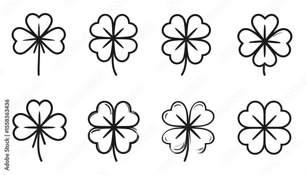 Fototapeta premium Simple black line clover icons