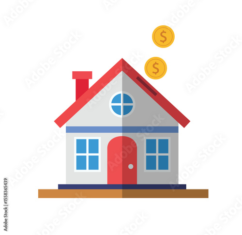 savings for home. investment in property. coins on top of house. suitable for business theme. real estate investment