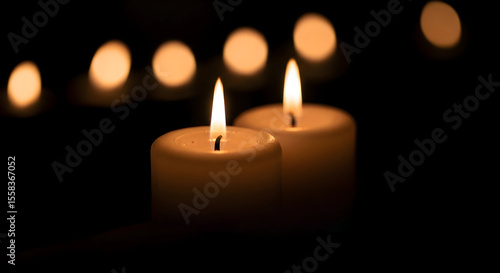 Two burning candles on dark background