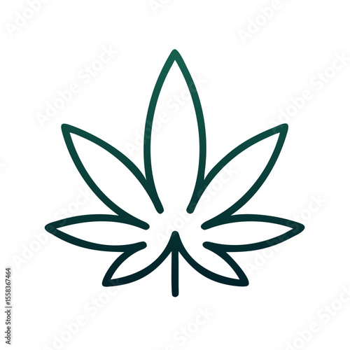 Minimalist vector icon of a cannabis leaf, symbolizing herbal medicine, relaxation, and natural remedy. Clean design on a transparent background