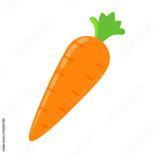 Colored vector icon of an orange carrot with leafy top, symbolizing healthy food, vegetables, and nutrition. Clean design on a transparent background