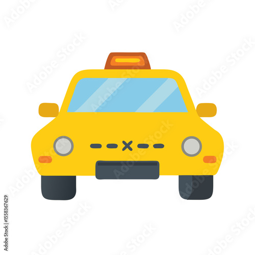 Vector icon of a yellow taxi cab with roof sign, symbolizing urban transport, city travel, and fast service. Clean, simple design on a transparent background
