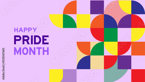 Happy pride month abstract shapes love heart with pink background
