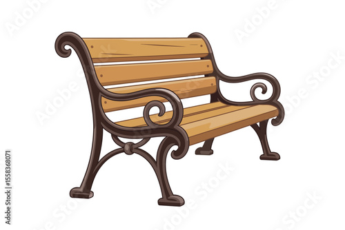 Ornate Wooden Park Bench Illustration