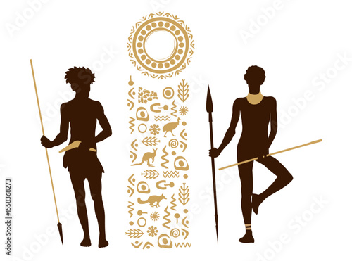 Australian natives people with ethnic patters. Vector illustration	
