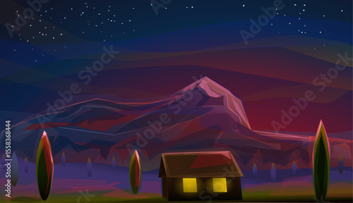 the cabin in the woods at dawn
