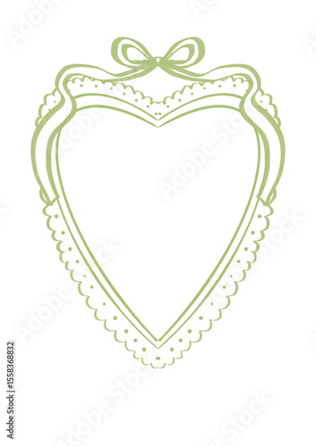 Whimsical heart-shaped lace frame with a ribbon bow on top, hand-drawn in red. Perfect for Valentine’s Day designs, love letters, wedding invitations, scrapbooking, and romantic stationery. Green