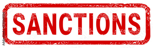 Dirty red stamp mark "SANCTIONS" surrounded by a rounded frame (cut out)