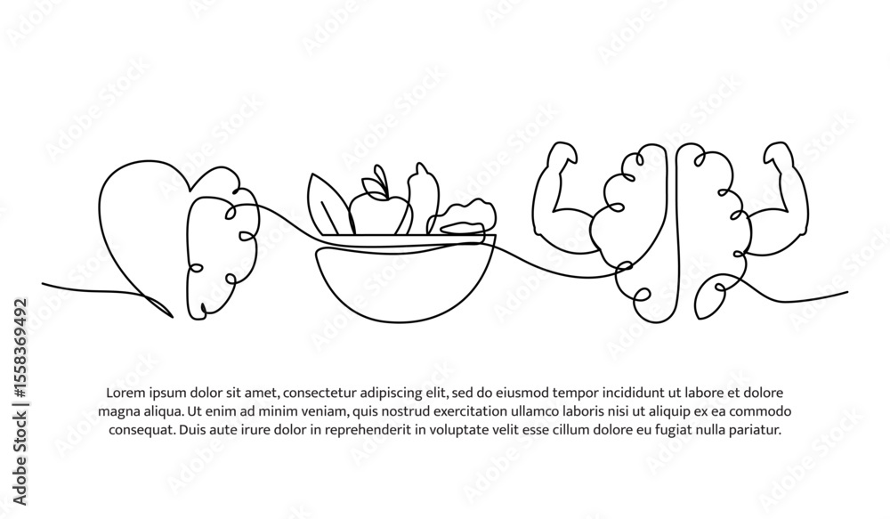 Fototapeta premium Continuous line design of concern for brain health. Single line decorative element drawn on white.