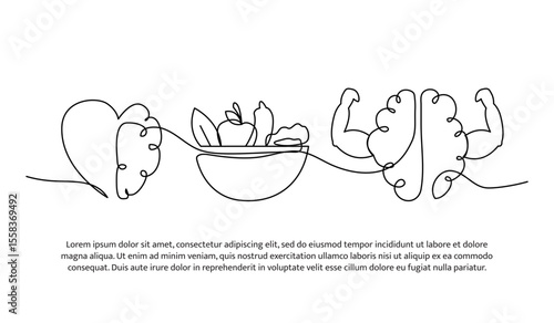 Continuous line design of concern for brain health. Single line decorative element drawn on white.