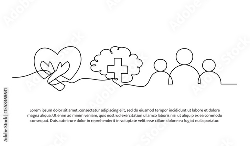 Continuous line design of concern for human mindset. Single line decorative element drawn on white.