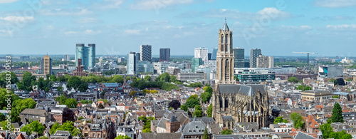 Aerial from old and new buildings in the city Utrecht in the Netherland