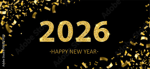 2026 New Year Golden Confetti Black Header 2