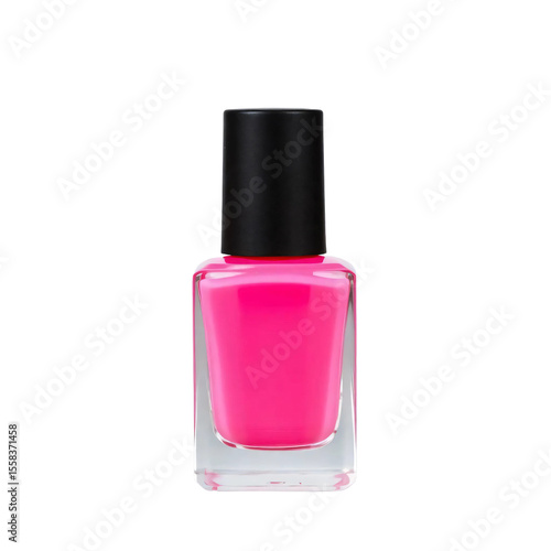 Pink nail polish bottle with black cap isolated on transparent background