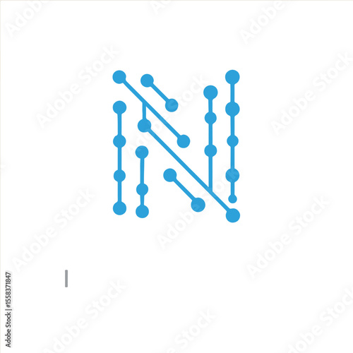 Digital Network “N” Logo with Tech Grid Dot Pattern