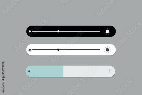 Brightness level adjustment slider with varying colors, digital interface for adjusting screen brightness, light control icon