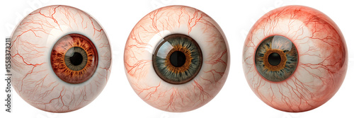 Set For Three realistic human eyeballs with different colors isolated on white