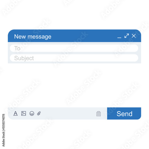 Email interface icon with new message window, text fields, and send option, modern communication design for digital correspondence icon