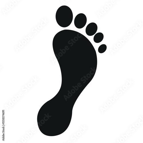 Black human footprint, left foot symbol, isolated on white, footmark for journey, path, walking, or travel sign icon