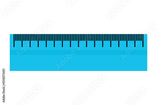 Ruler scale icon, measuring tool with blue background, vector illustration of a measurement scale for precision, length, or dimension icon