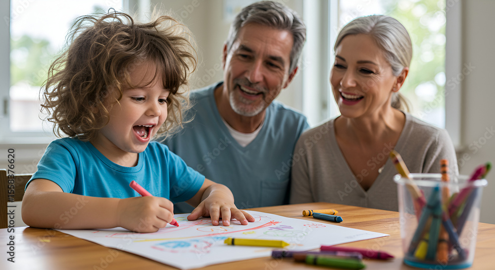 Grandparents and grandchild drawing together Grandparents and grandchild drawing together