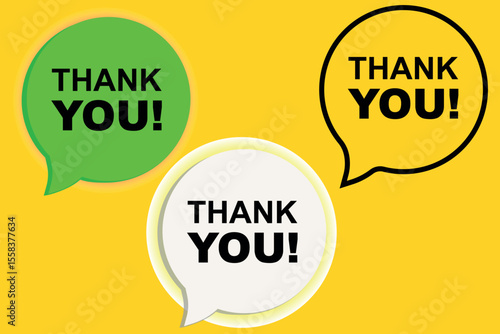 Various thank you speech bubbles in bold font, modern design for appreciation, gratitude and messages of thanks icon