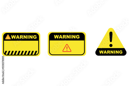 yellow warning signs with exclamation mark in triangle shape, alert caution symbols in icon format