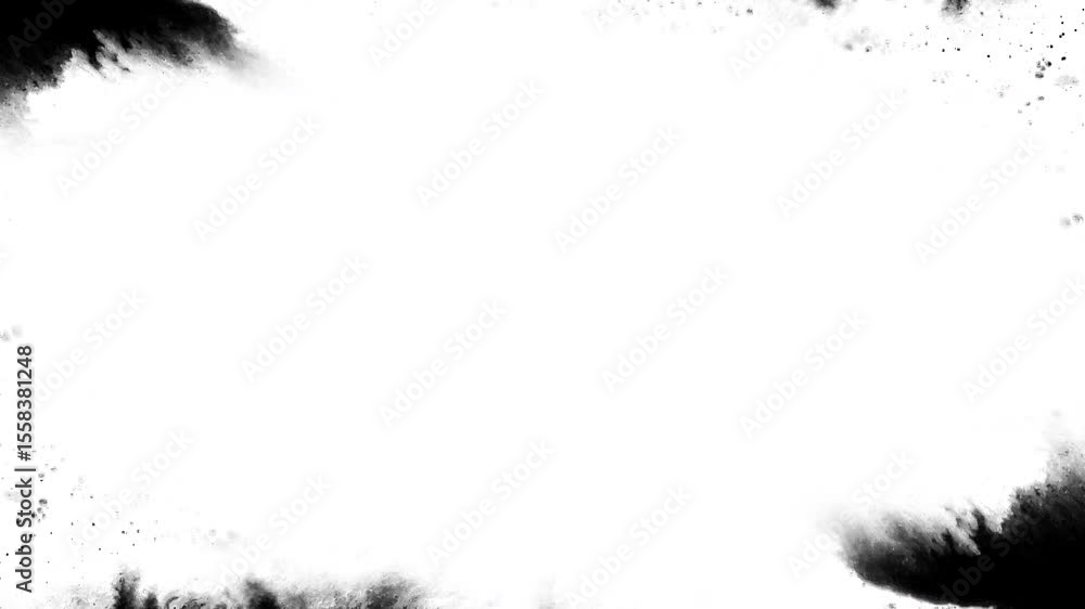 Black ink artistic down top flow splatter spots spills white paper beautiful reveal dripping streaks spread fluid ink alpha matte isolated watercolor ink drops transition	