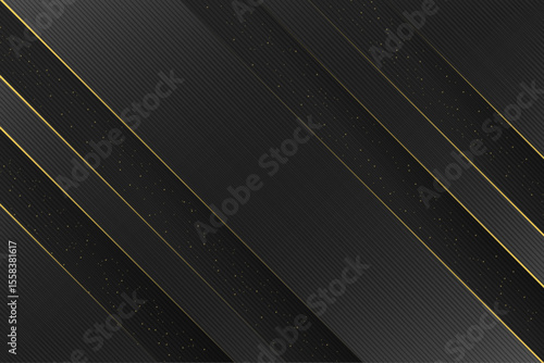 Diagonal luxury stripes in black with glowing gold glitter accents creating an elegant abstract background