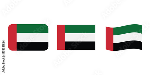 Vector United Arab Emirates National Flag icon collection. Flag set of United Arab Emirates various styles.
