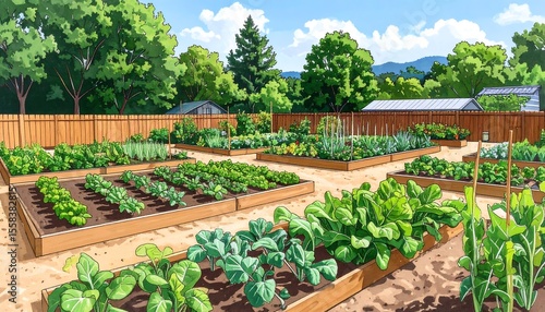Community Garden, Hand,drawn Art