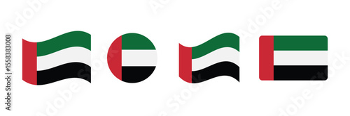 Vector United Arab Emirates National Flag icon collection. Flag set of United Arab Emirates various styles.
