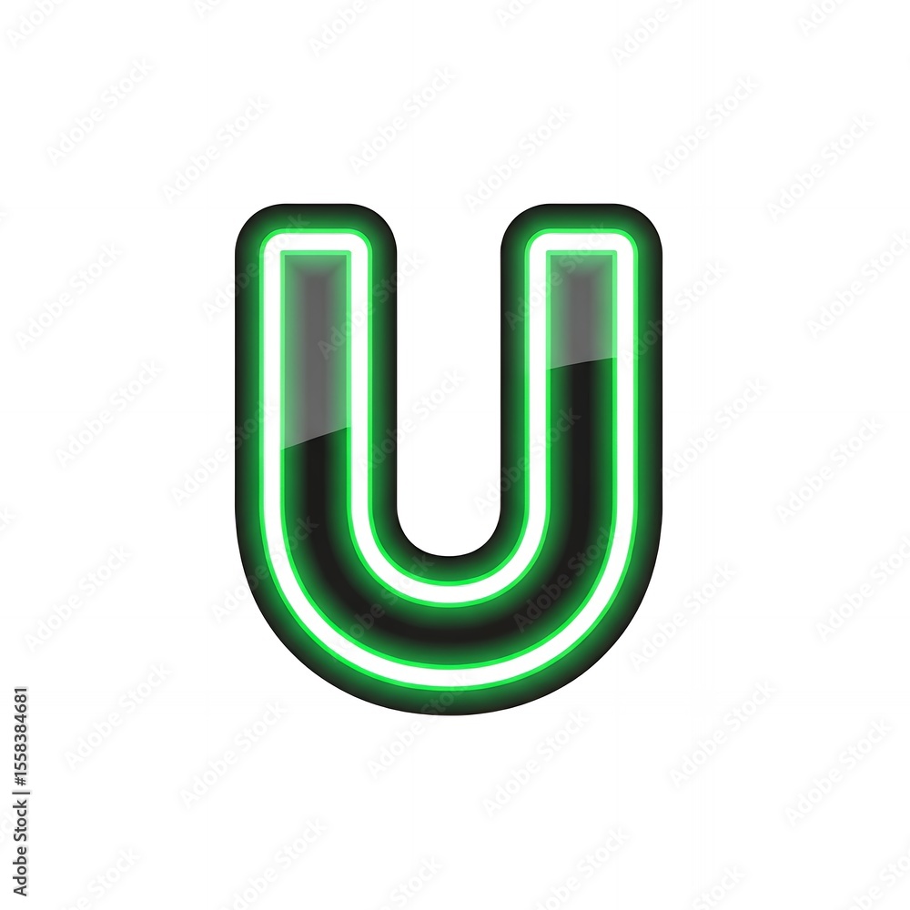 Vibrant Glowing Green Neon Effect Letter U isolated on White Background Futuristic Alphabet Design Element for Graphic Projects and Typographic Creations Bright Shiny 3D Render Vibrant Glowing Green Neon Effect Letter U isolated on White Background Futuristic Alphabet Design Element for Graphic Projects and Typographic Creations Bright Shiny 3D Render