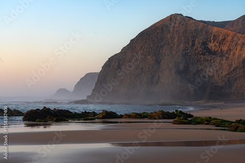 Barriga beach at sunset in the Sudoeste Alentejano and Vicentina coast Natural Park. Vila do Bispo, Portugal.