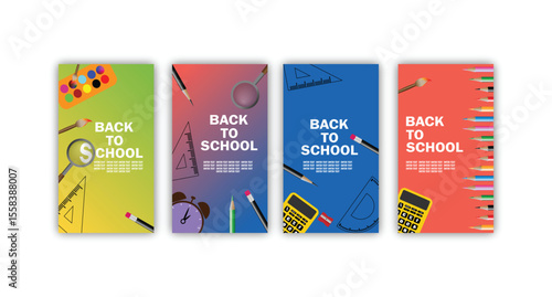 Back to School Vertical Banner Set with School Supplies