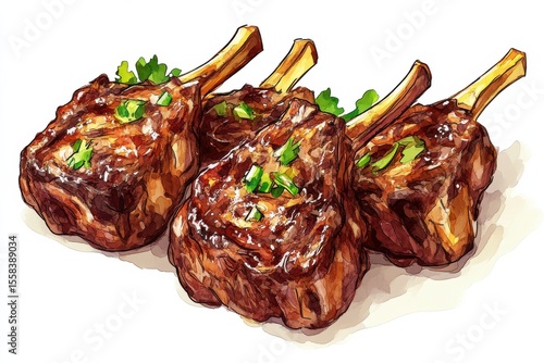 Grilled Lamb Chops with Herbs and Seasoning Ready to Serve on a Platter, Showcasing Mouthwatering Juiciness and Rich Flavor in a Rustic Style