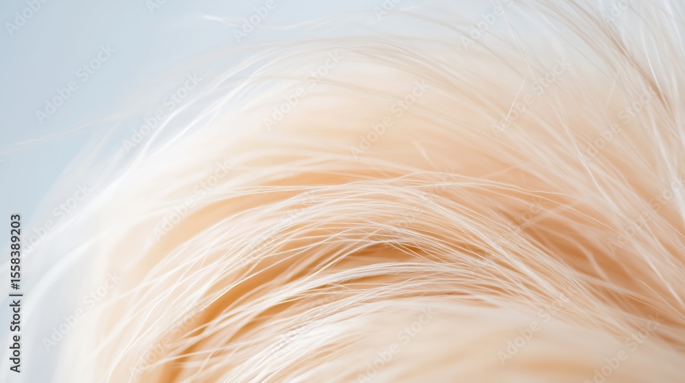 Fototapeta premium Texture of soft, light blonde hair illuminated by natural light against a pale background
