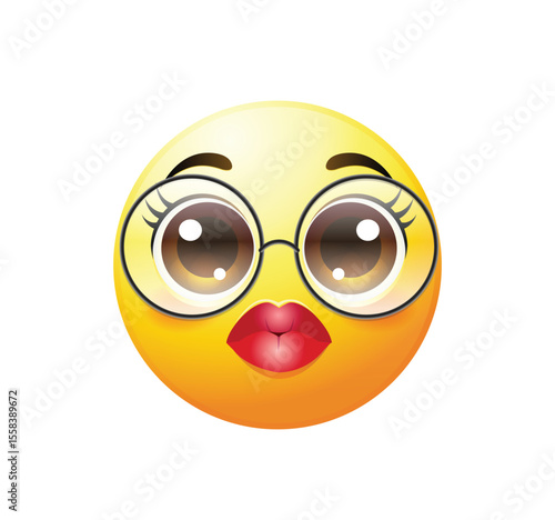 Female emoticon with glasses vector isolated character. Female emoji icon.