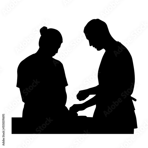 Silhouette of colleagues kneading dough, team learning and baking skills