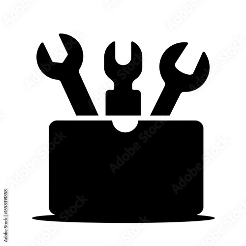 Silhouette of toolbox with wrench and screwdriver, repair and maintenance tools