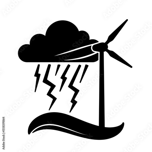 Storm Icon with Turbine Silhouette, Symbolizing Wind Power and Energy Resilience