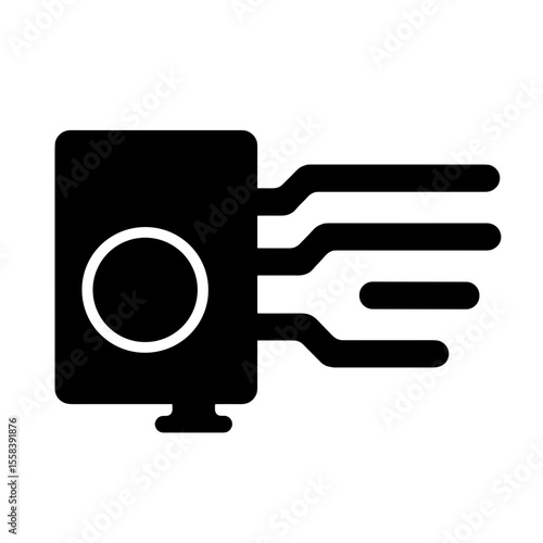 Black airflow icon over heating coil unit, energy efficiency symbol