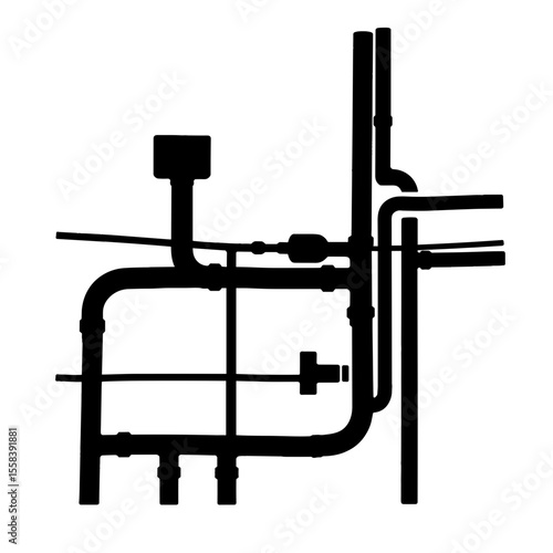 Silhouette of ventilation system diagram, HVAC infrastructure logic design