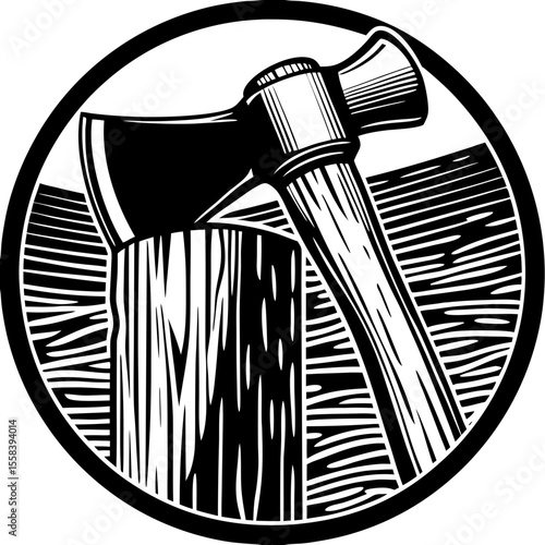 wood cutters axe (linocut style)