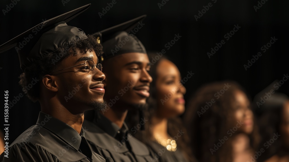 Obraz premium Graduation ceremony of students wearing caps and gowns celebrating their accomplishments in the auditorium