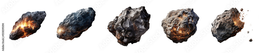 Naklejka premium Cosmic Collision: A Series of Fiery Asteroids