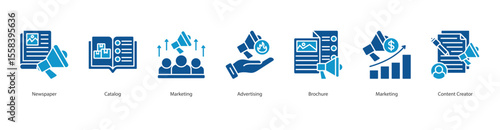 Content Marketing banner web icon set vector illustration concept with icon of newspaper, catalog, marketing, advertising, brochure, marketing, content creator