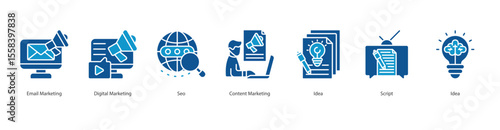 Digital Campaign banner web icon set vector illustration concept with icon of email marketing, digital marketing, seo, content marketing, idea, script, idea