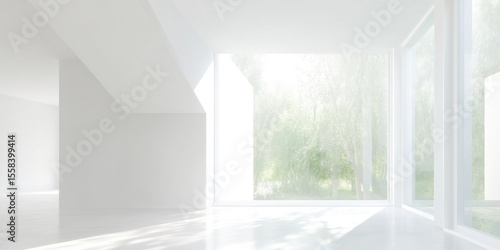 Wallpaper Mural Elegant modern interior with large windows showcasing a tranquil garden view and natural light Torontodigital.ca