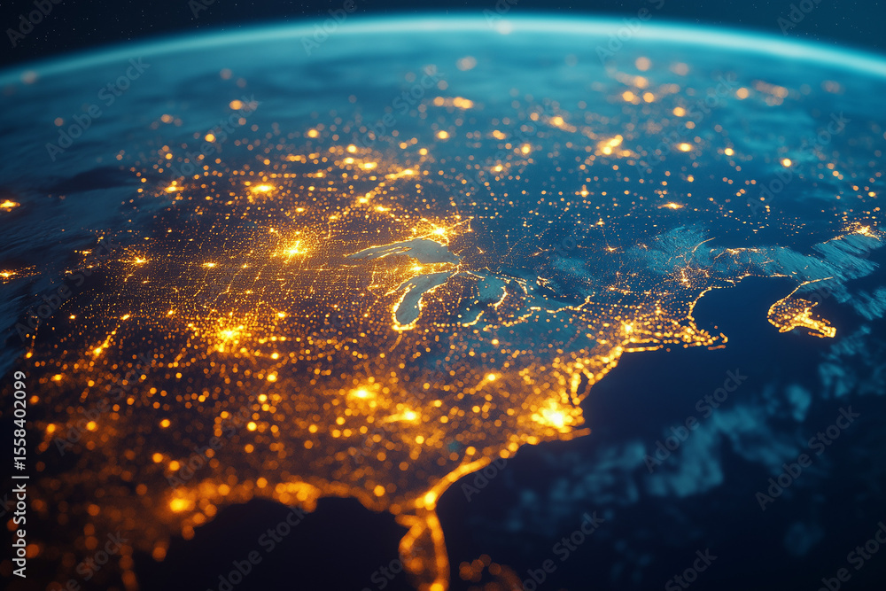 Fototapeta premium America at night city electric lights earth aerial view